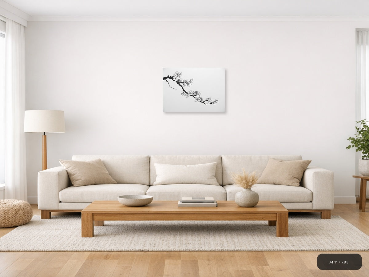 Cherry Blossom Branch Line Art - Minimalist Wall Art — A4 / Living Room