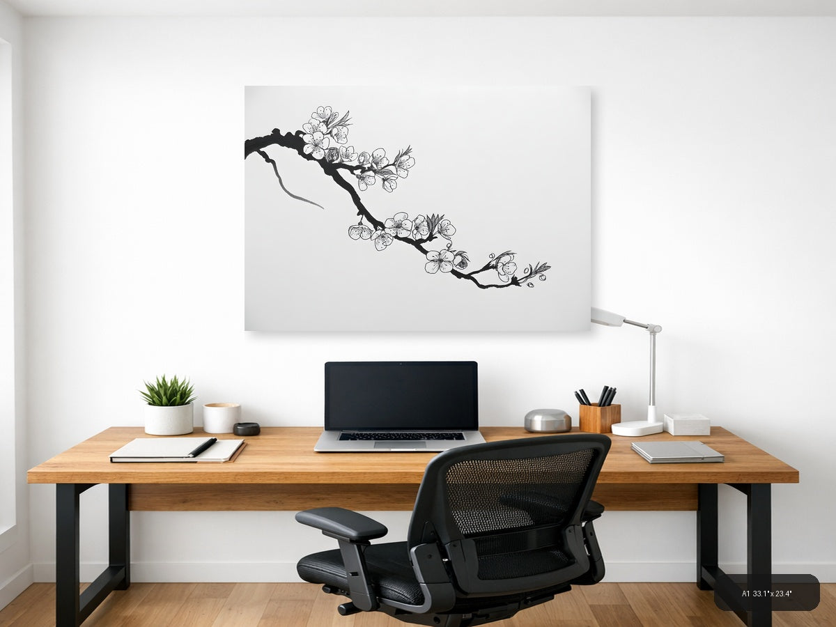 Cherry Blossom Branch Line Art - Minimalist Wall Art — A1 / Office