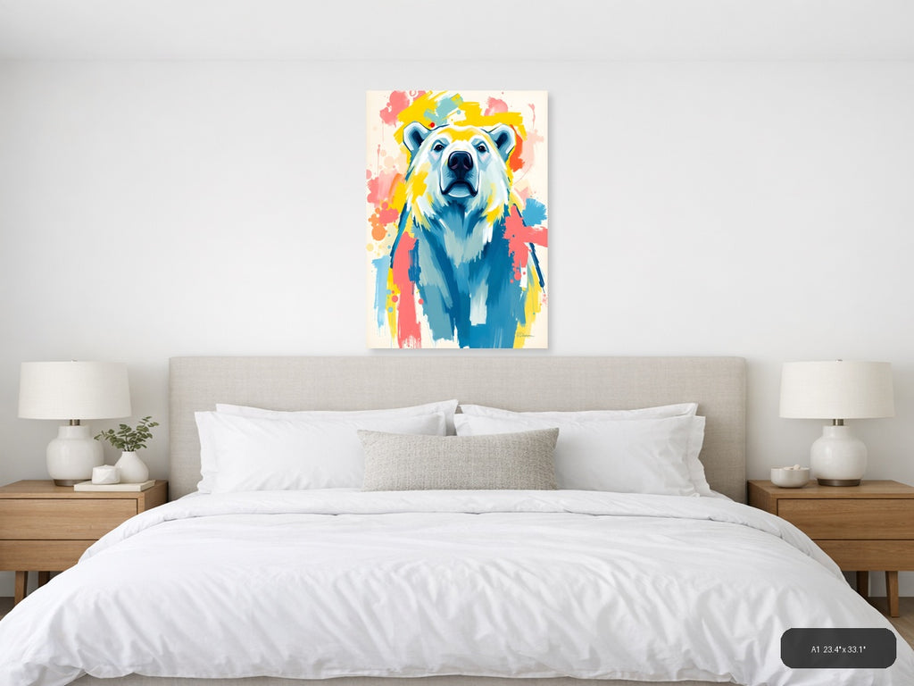 Abstract Polar Bear Portrait Colorful Splatter Wall Art — A1 / Bedroom