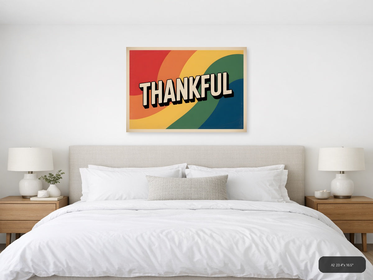 Thankful — Vintage (Landscape) Canvas Print | Vintage Wall Art | A4 A3 A2 A1 — A2 / Bedroom