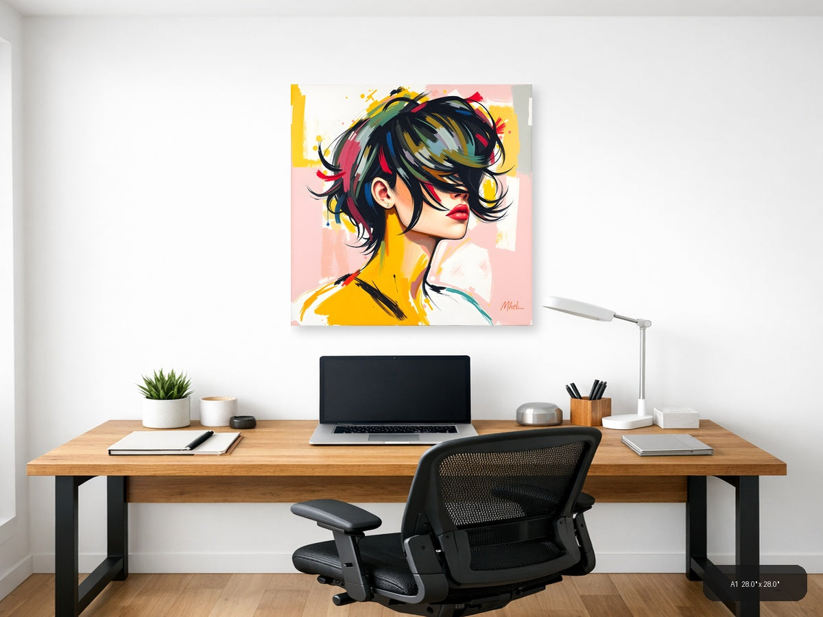 Colorful Abstract Portrait with Black Hair Wall Art — A1 / Office