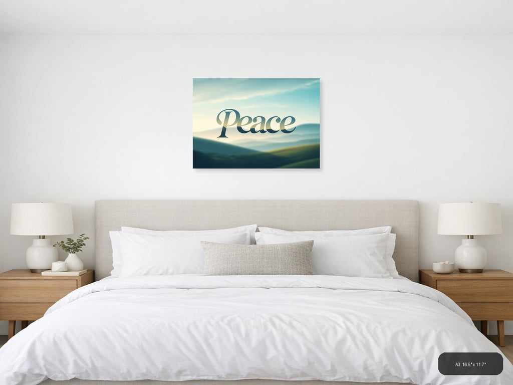 Peace Typography Landscape Mountain Wall Art — A3 / Bedroom