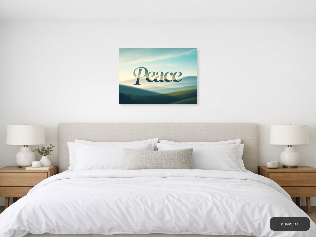 Peace Typography Landscape Mountain Wall Art — A3 / Bedroom