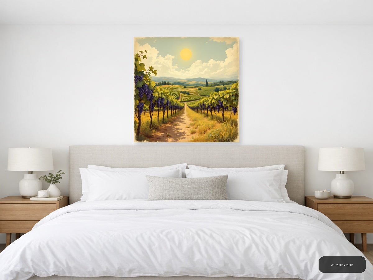 Vintage Tuscan Vineyard Landscape with Purple Grapes Wall Art — A1 / Bedroom