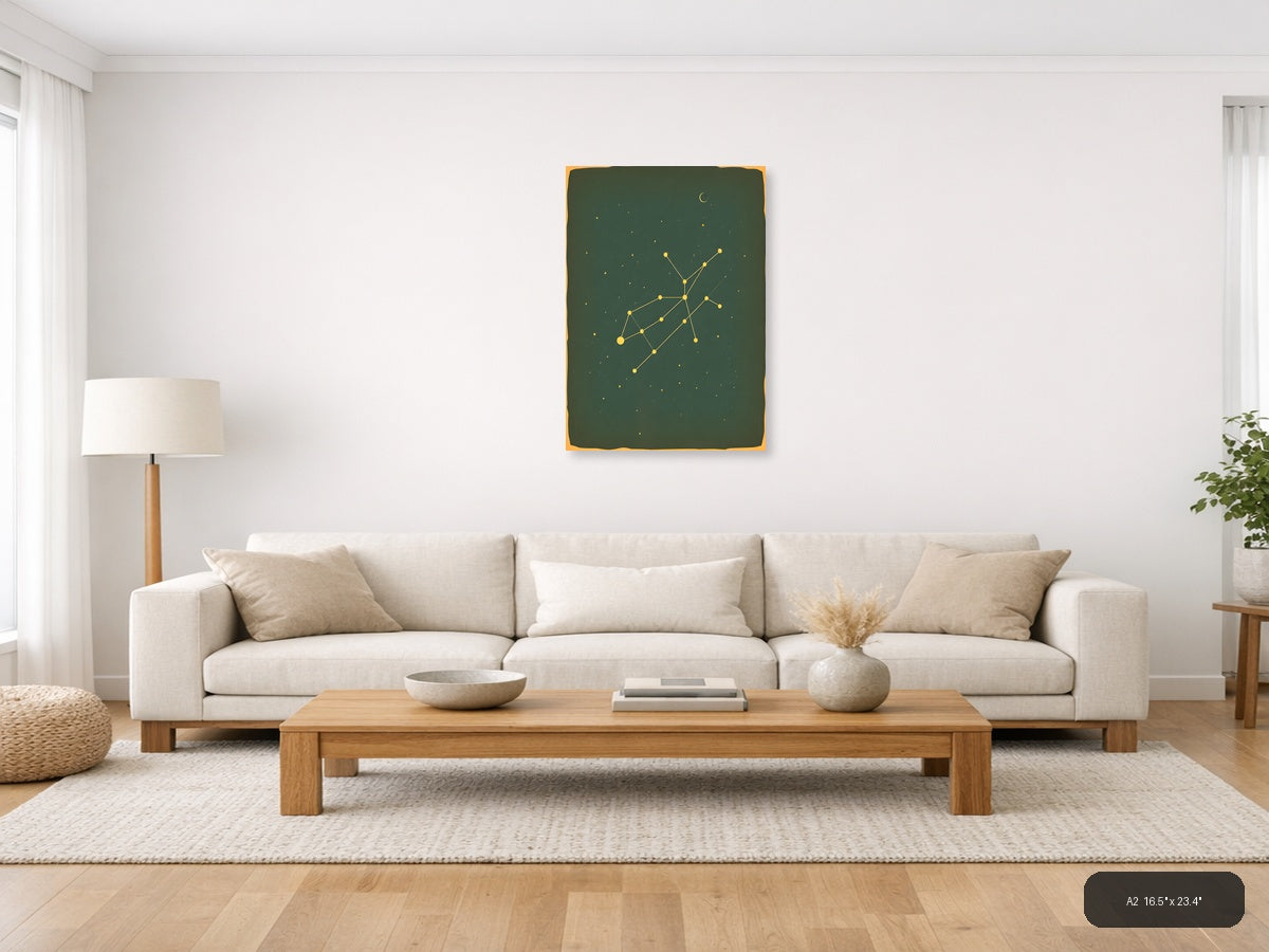 Vintage Constellation Map Night Sky Moon Wall Art — A2 / Living Room
