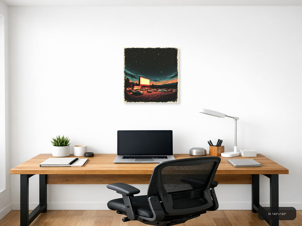 Vintage Drive-In Theater at Sunset - Retro Wall Art — A3 / Office