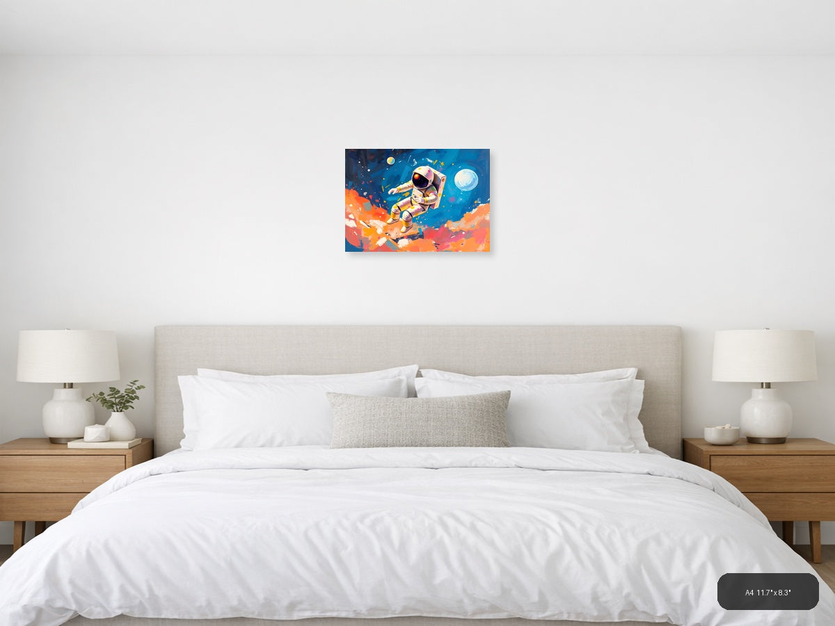 Colorful Astronaut in Space Abstract Wall Art — A4 / Bedroom