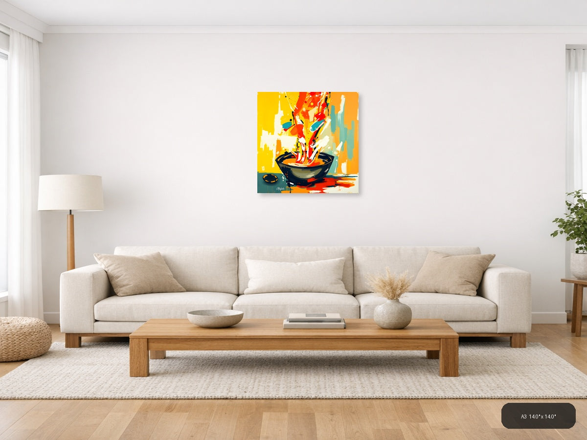 Abstract Wok Cooking Scene - Modern Kitchen Wall Art — A3 / Living Room
