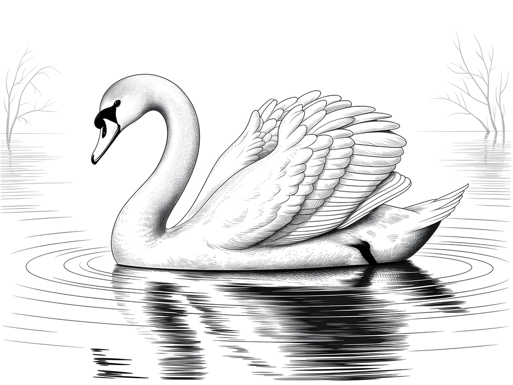 Elegant Swan Line Art Drawing - Black & White Wall Art