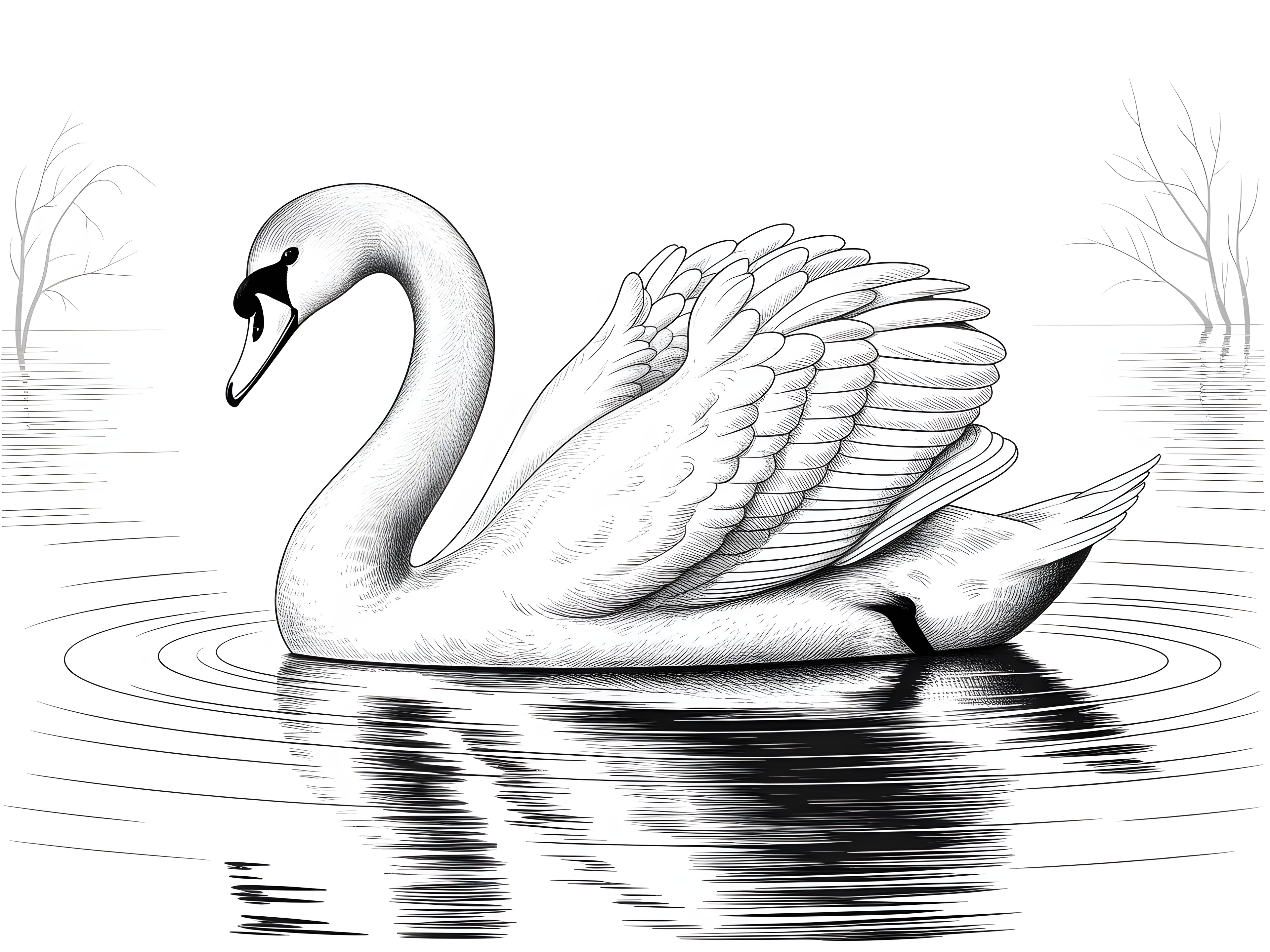 Elegant Swan Line Art Drawing - Black & White Wall Art