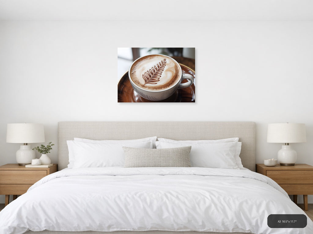 Latte Art Fern Leaf Line Art Coffee Wall Art — A3 / Bedroom