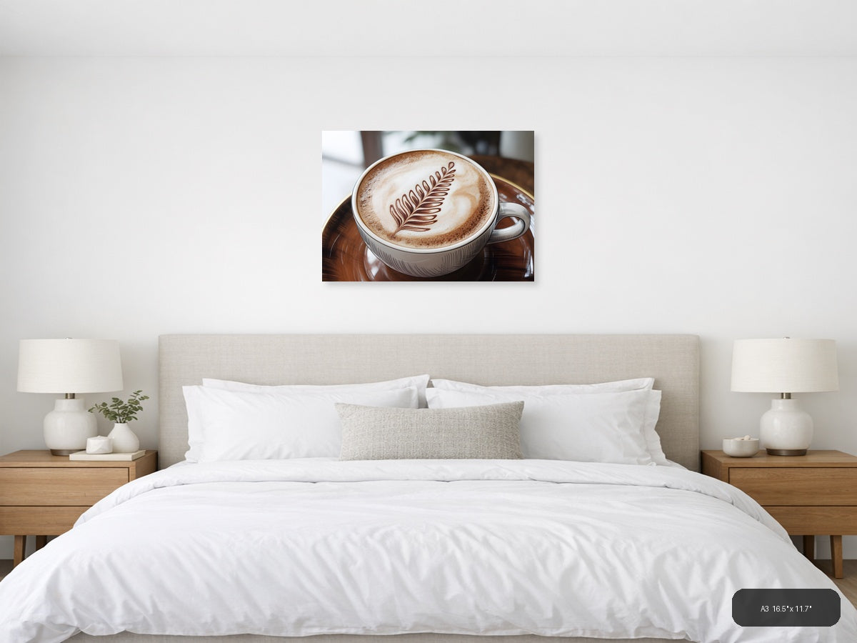 Latte Art Fern Leaf Line Art Coffee Wall Art — A3 / Bedroom