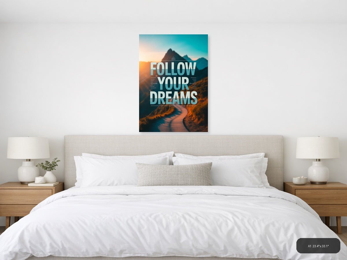Follow Your Dreams Mountain Typography Wall Art — A1 / Bedroom