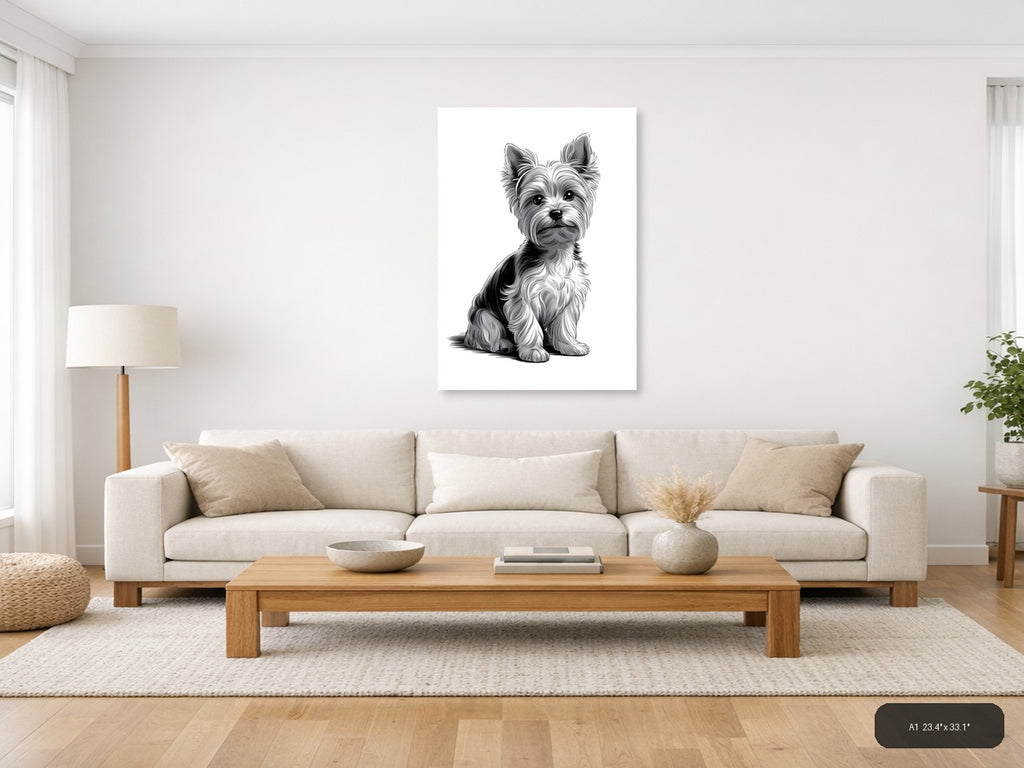Fluffy Terrier Dog Portrait Minimalist Wall Art — A1 / Living Room