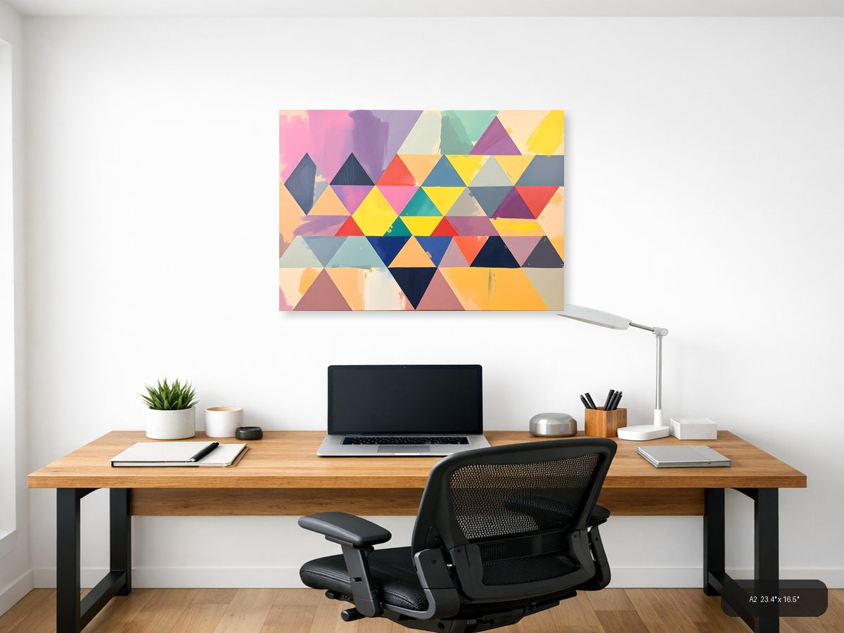 Colorful Abstract Triangle Geometric Pattern Wall Art — A2 / Office