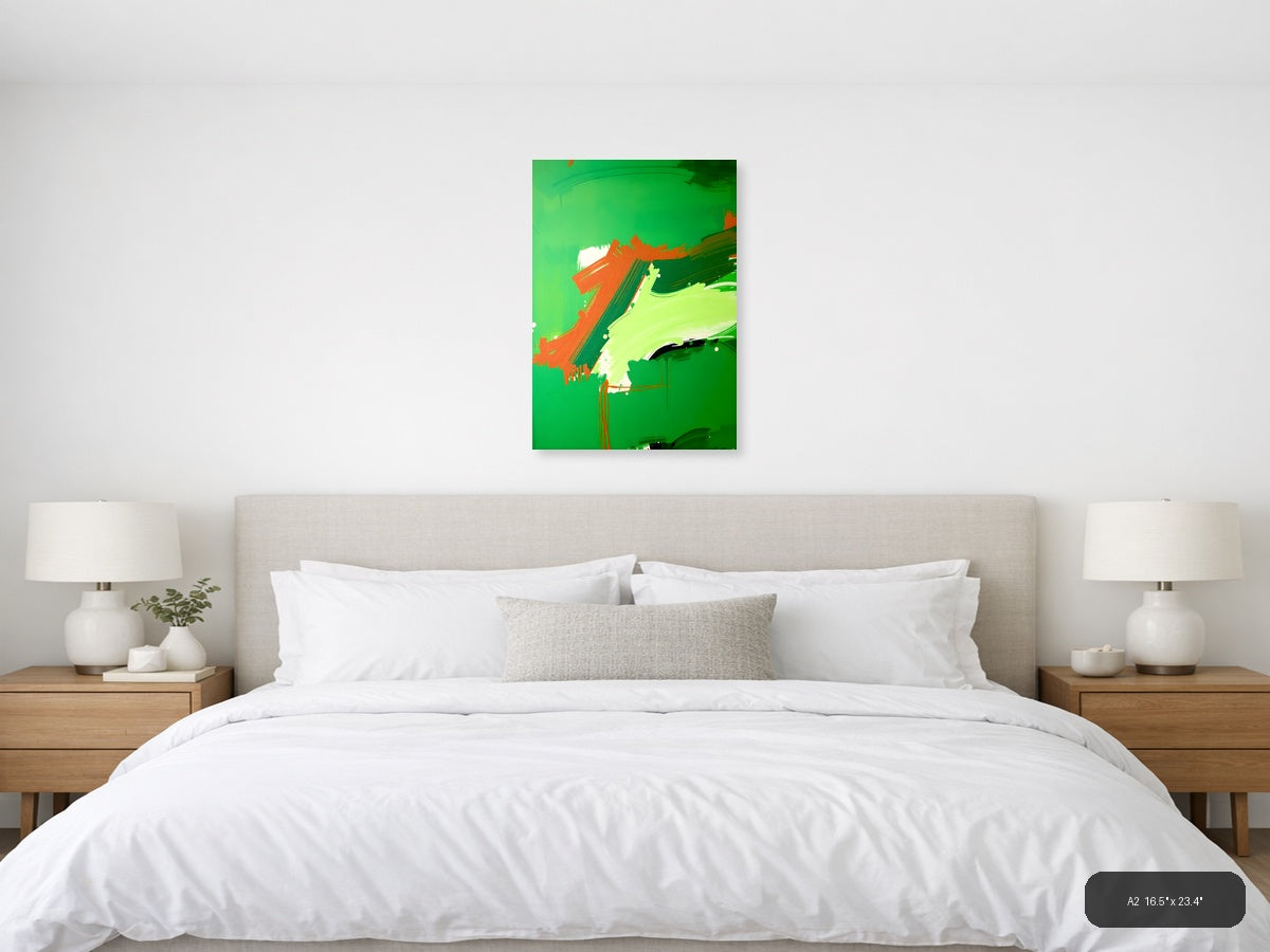 Abstract Orange & Lime Green Brushstroke Portrait Wall Art — A2 / Bedroom