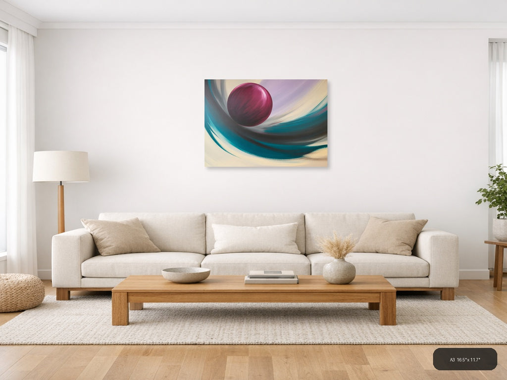 Magenta Sphere Abstract Swirl Landscape Wall Art — A3 / Living Room