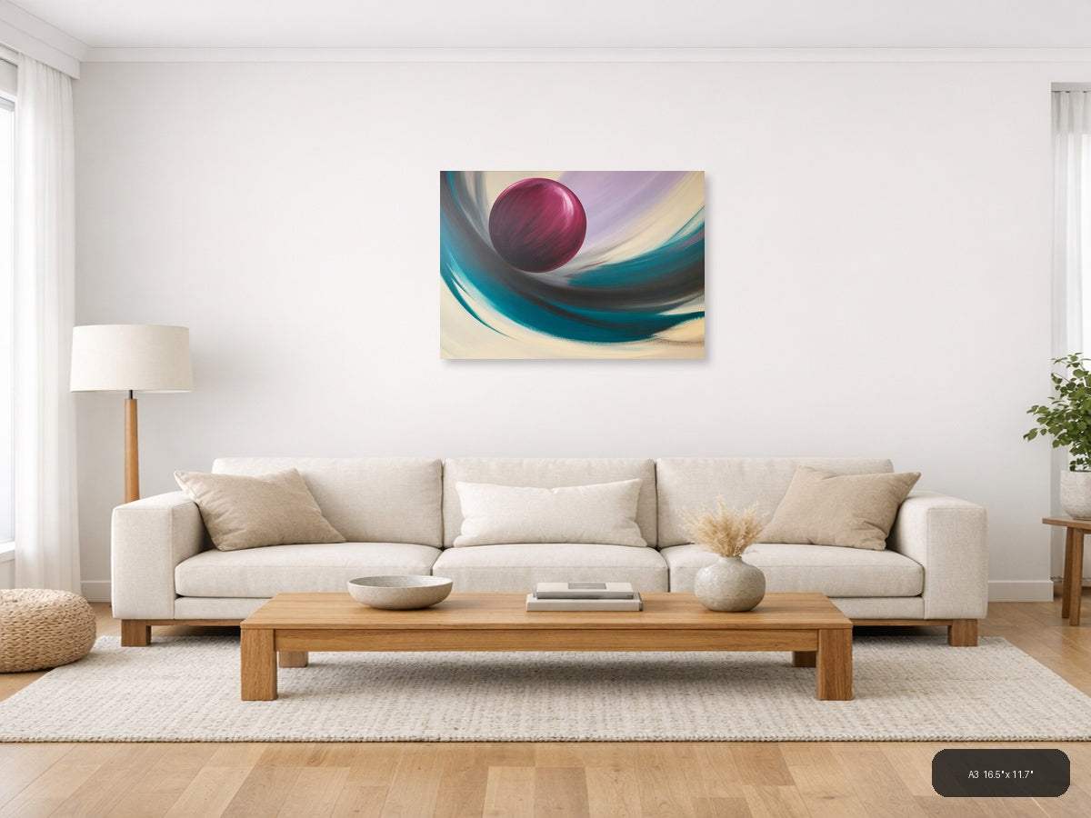 Magenta Sphere Abstract Swirl Landscape Wall Art — A3 / Living Room