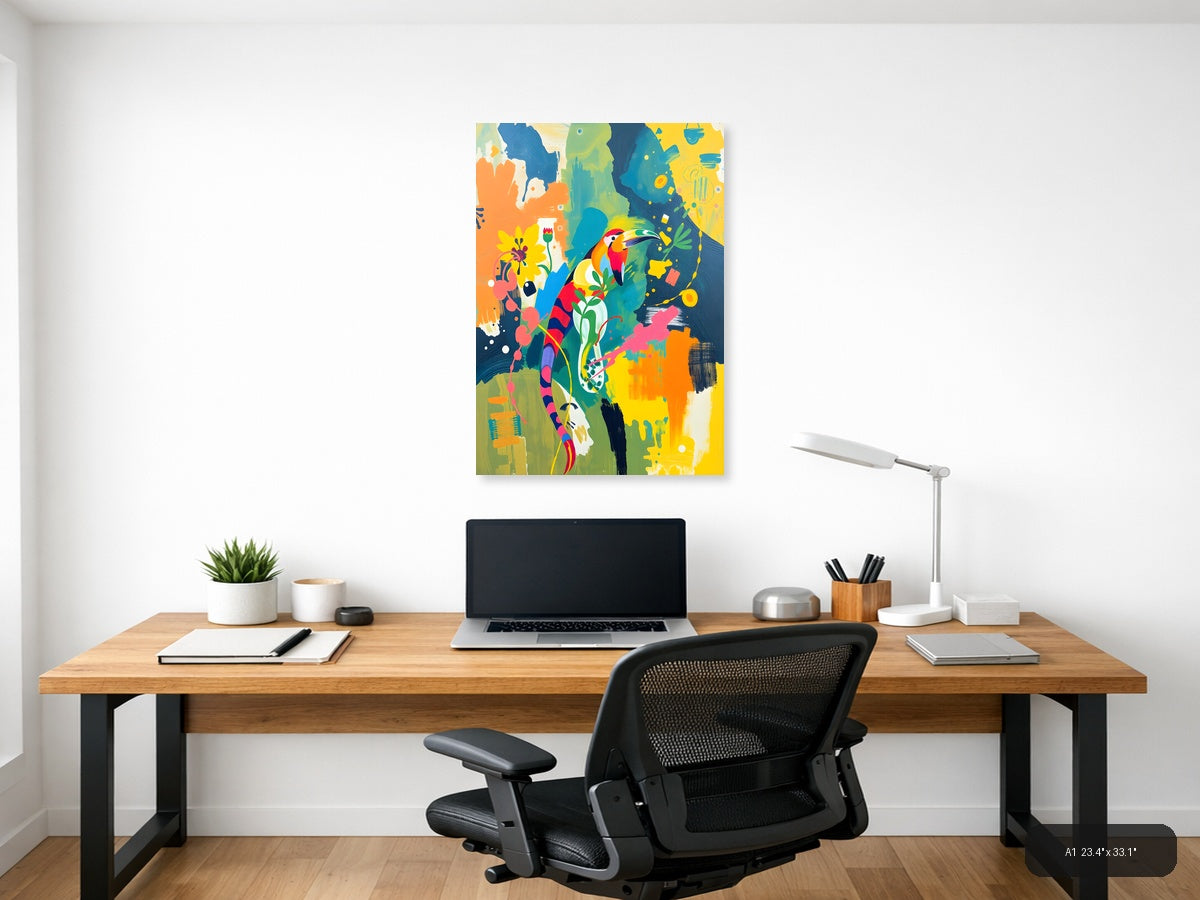Vibrant Toucan & Floral Abstract Portrait Wall Art — A1 / Office