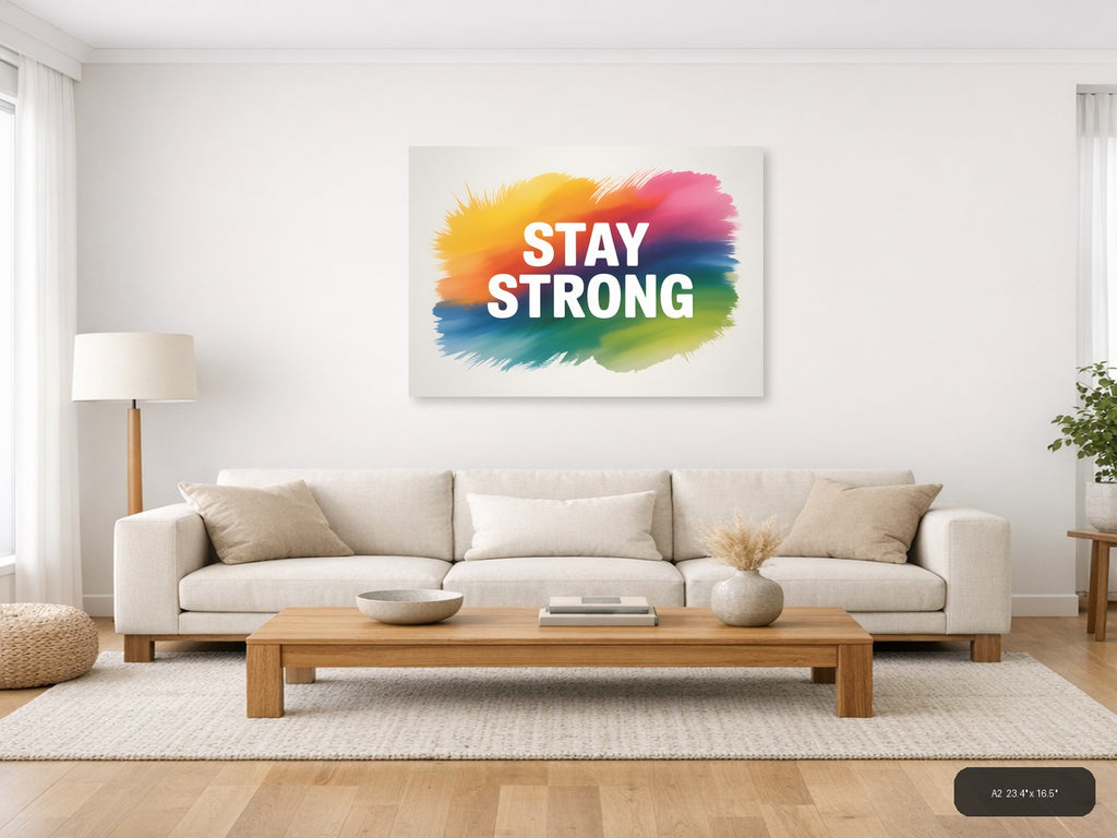 Stay Strong Watercolor Rainbow Gradient Wall Art — A2 / Living Room