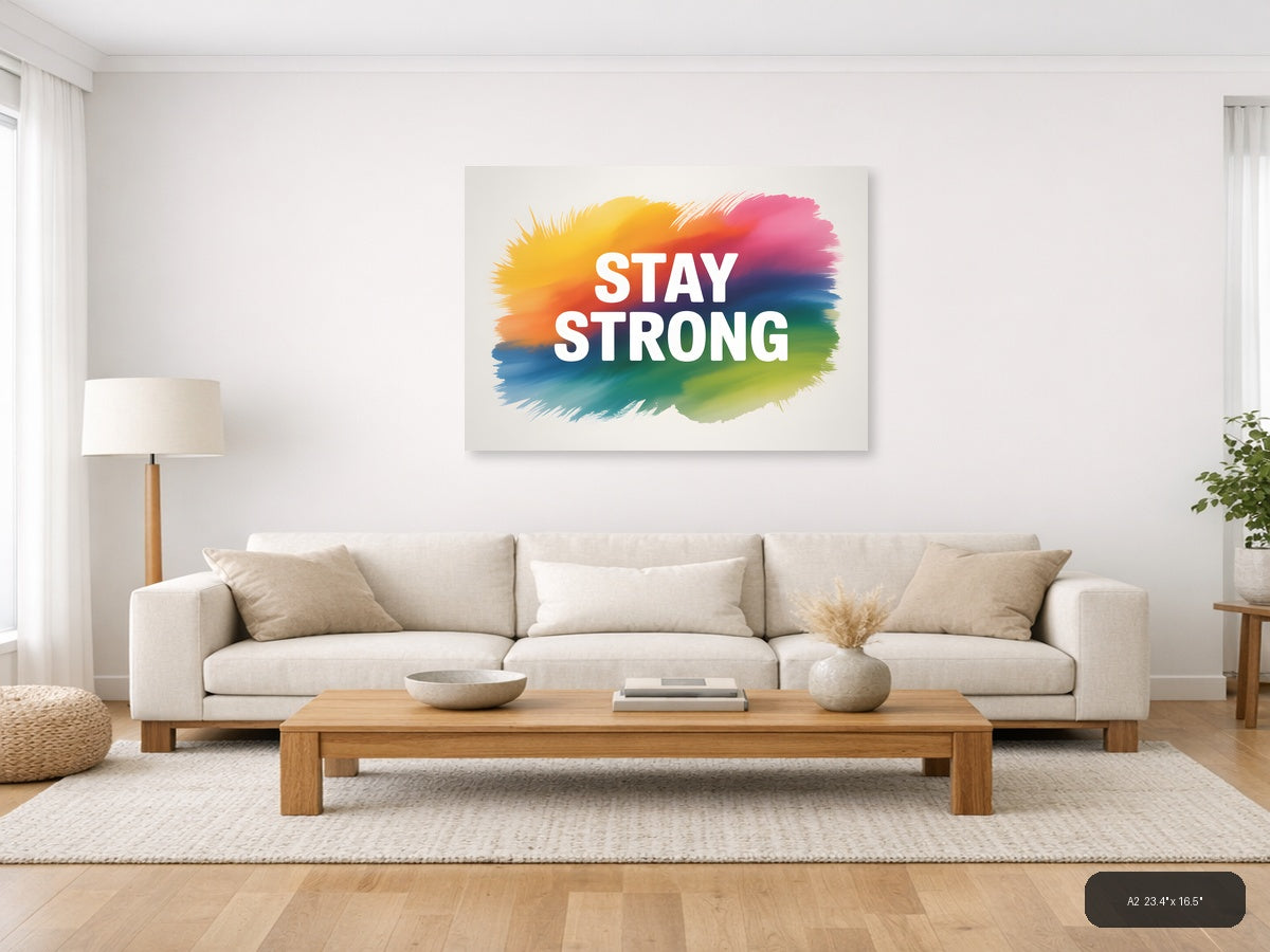 Stay Strong Watercolor Rainbow Gradient Wall Art — A2 / Living Room