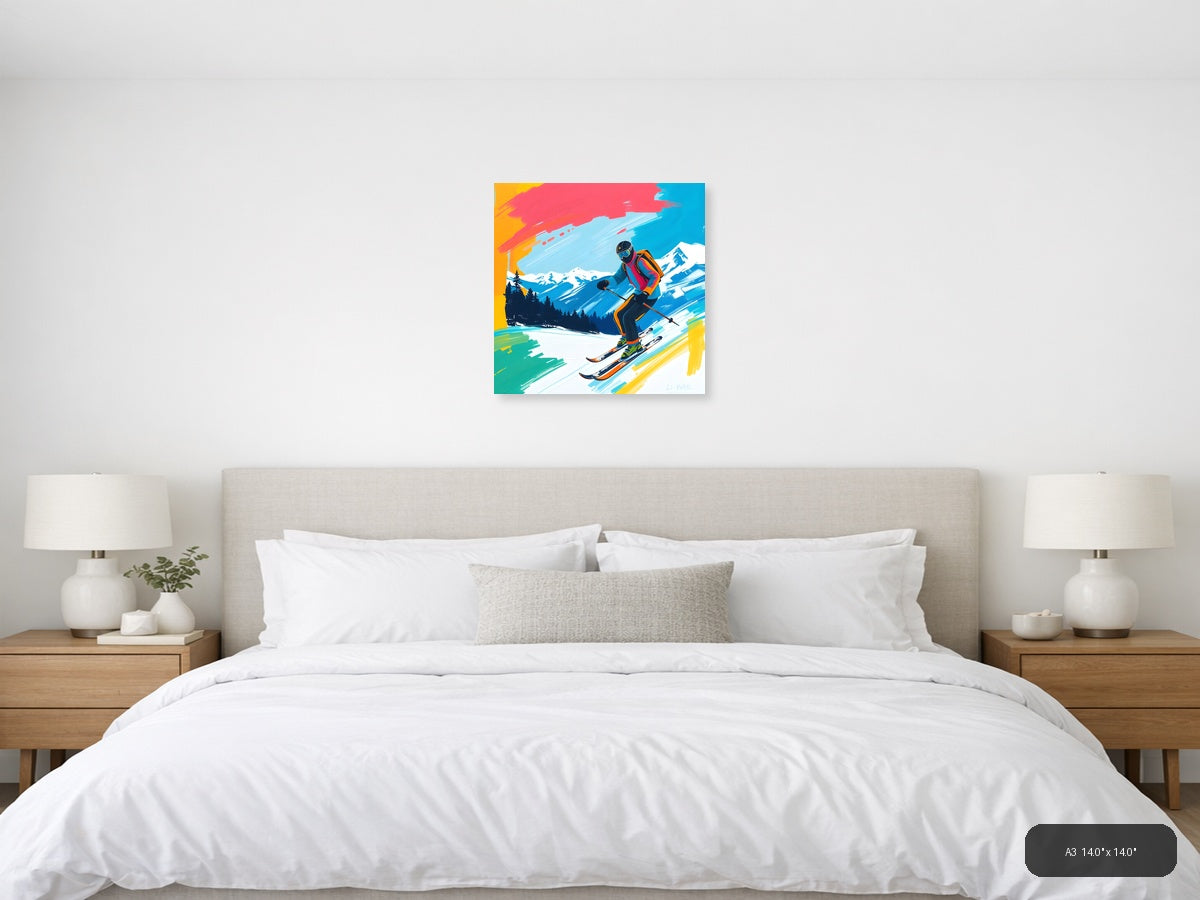 Abstract Skier Mountain Landscape Modern Wall Art — A3 / Bedroom