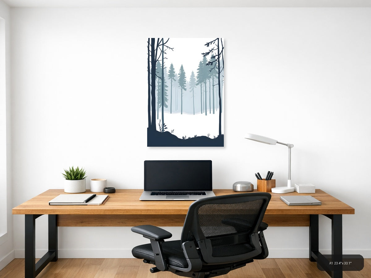 Minimalist Winter Forest Landscape Silhouette Wall Art — A1 / Office