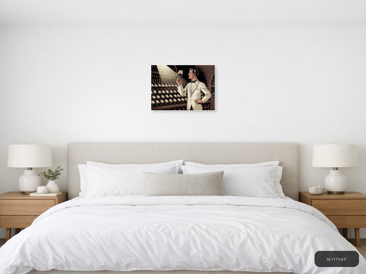 Vintage Wine Connoisseur in Cellar - Landscape Wall Art — A4 / Bedroom