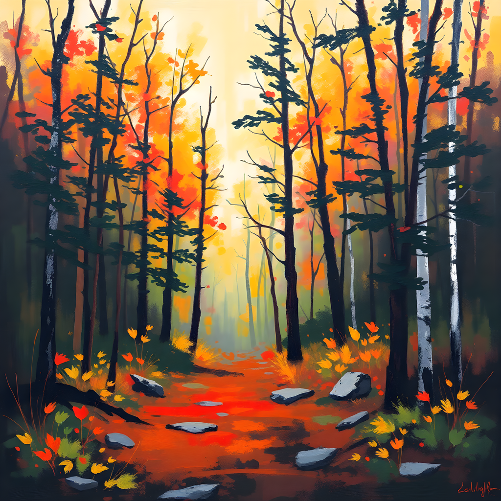 Autumn Forest Path Abstract Orange Wall Art