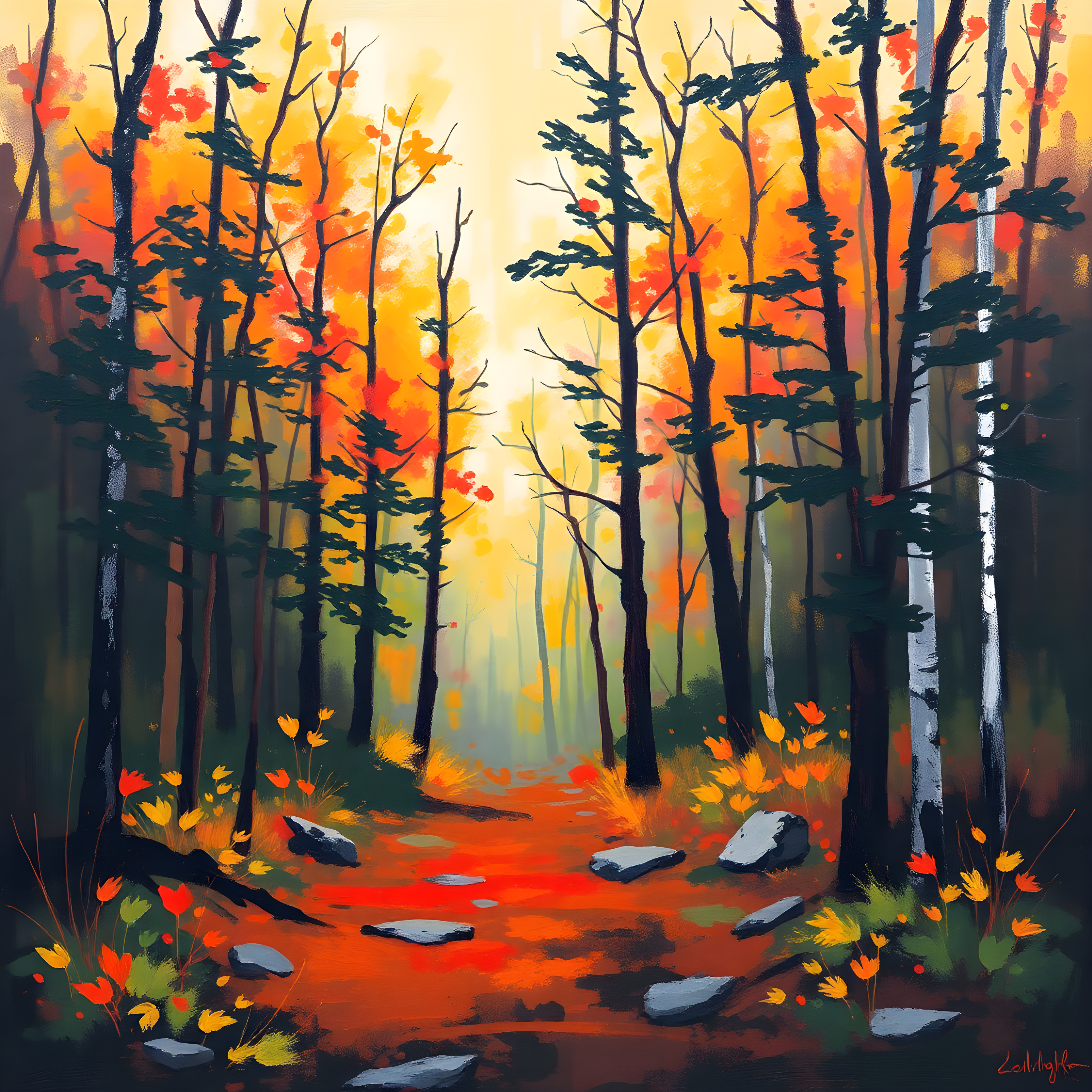 Autumn Forest Path Abstract Orange Wall Art