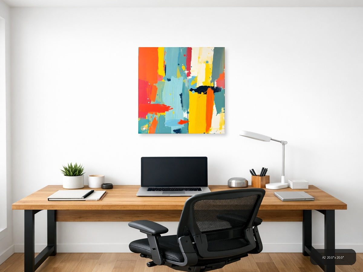 Vibrant Abstract Colour Block Square Wall Art — A2 / Office