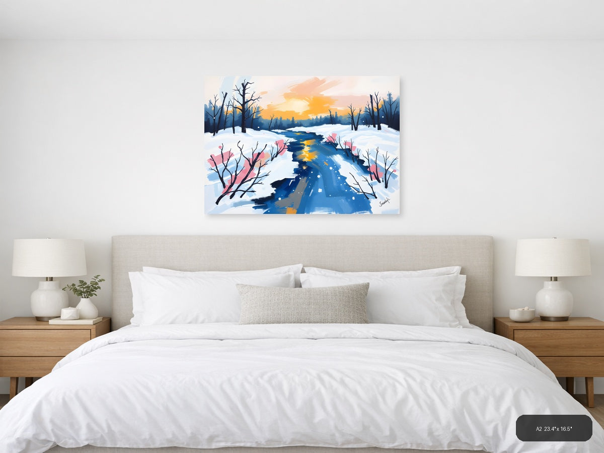 Abstract Winter Stream Landscape Wall Art — A2 / Bedroom