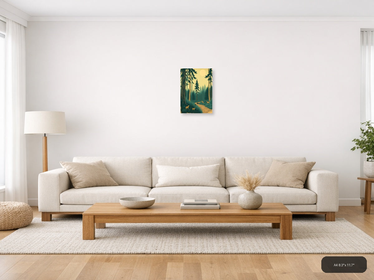 Vintage Forest Wildlife Path Landscape Wall Art — A4 / Living Room