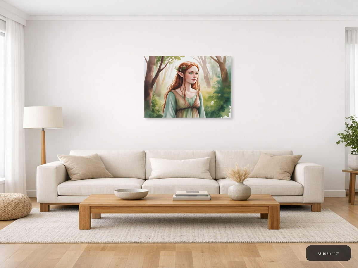 Elf Forest Watercolor Portrait Wall Art — A3 / Living Room