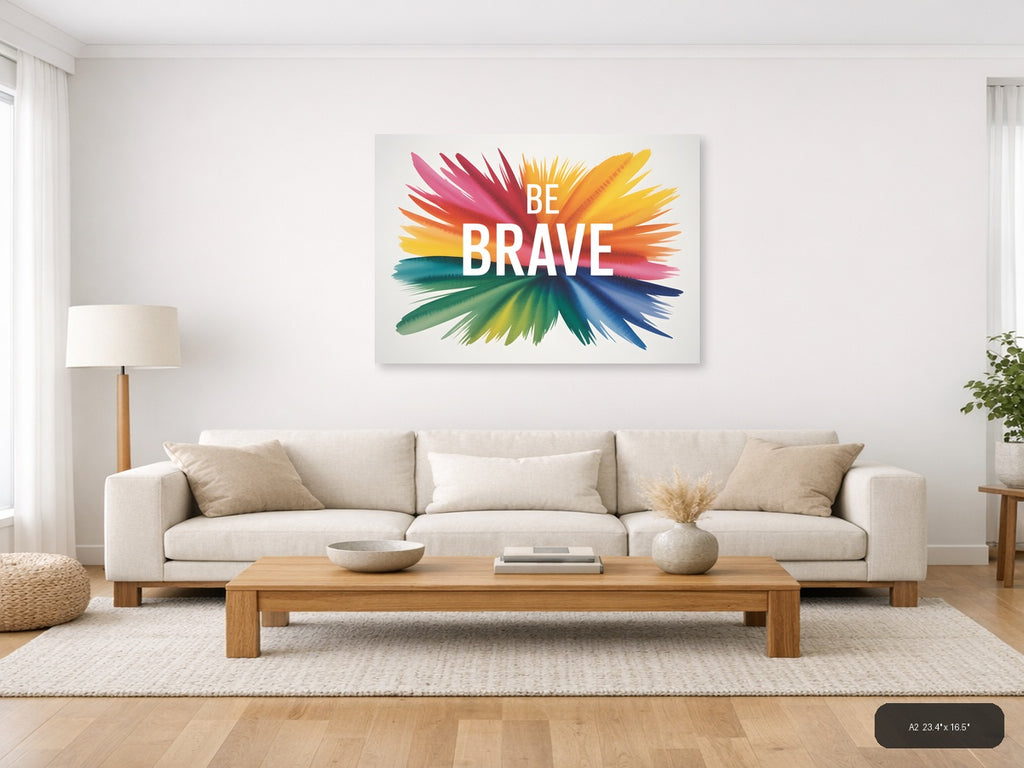 Be Brave Watercolor Inspirational Quote Wall Art — A2 / Living Room