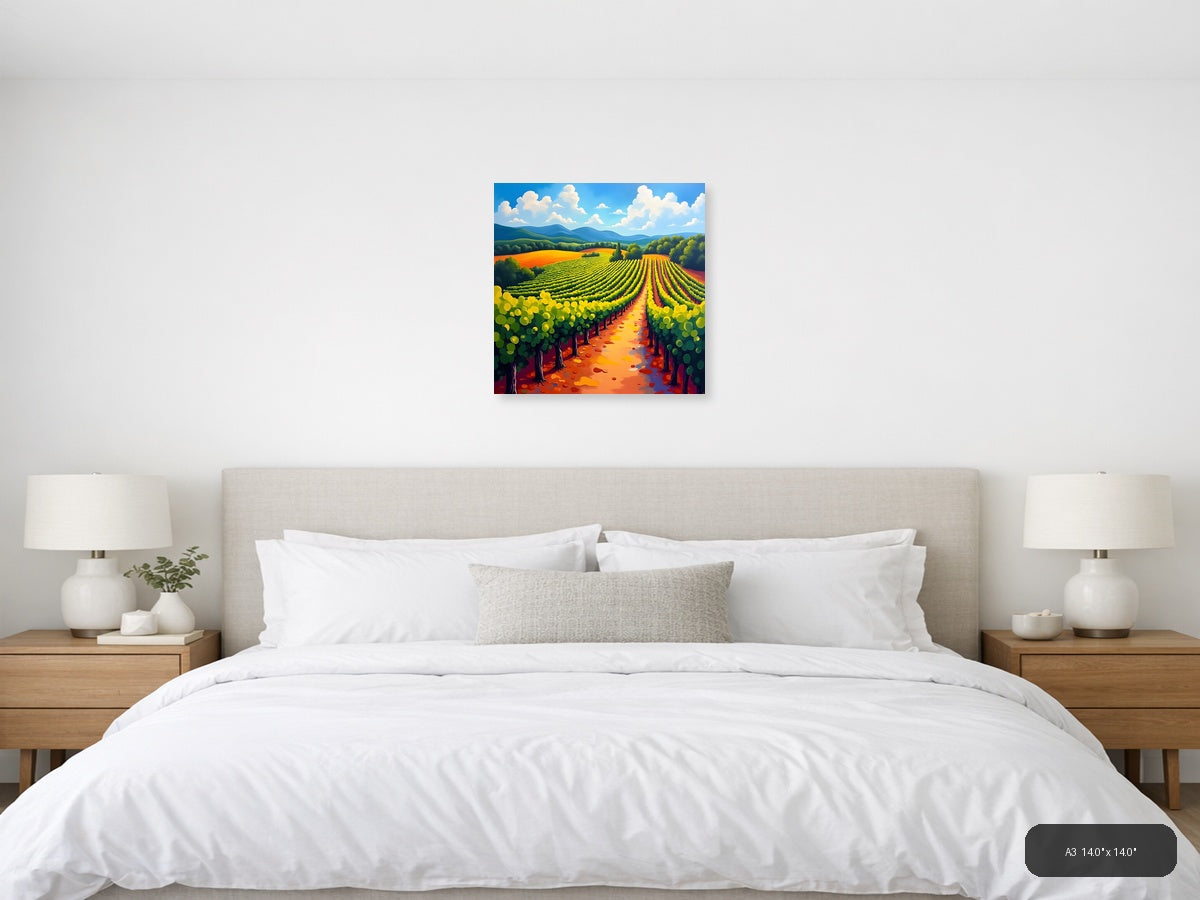 Vibrant Vineyard Landscape Abstract Wall Art — A3 / Bedroom