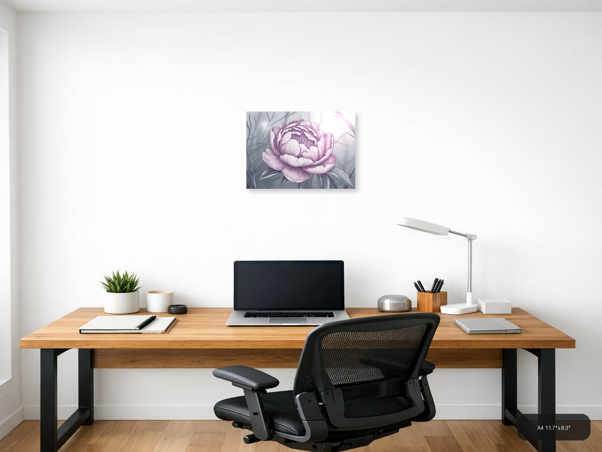 Pink Peony Line Art Illustration Wall Art — A4 / Office