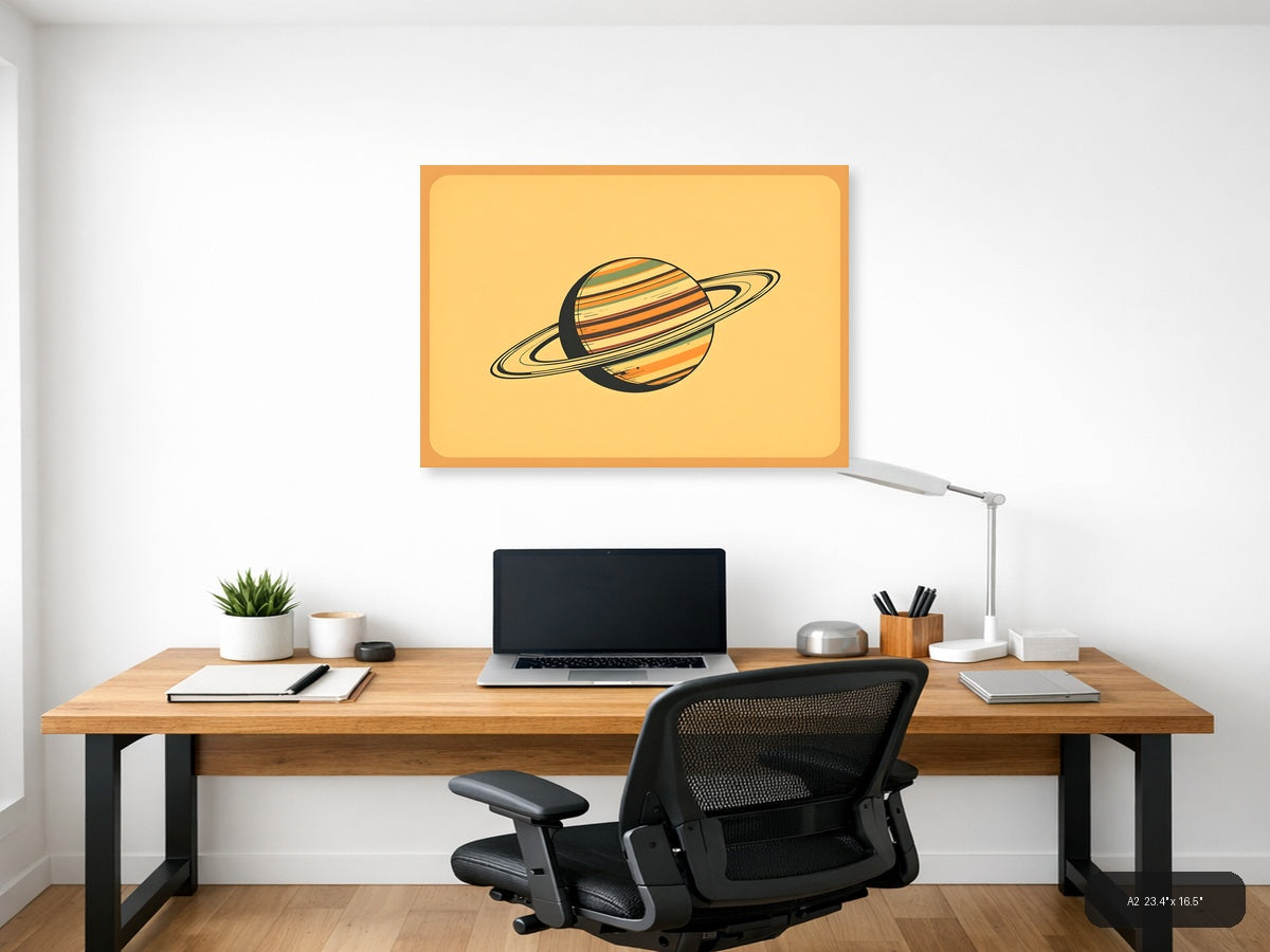 Vintage Saturn Planet with Rings Illustration Wall Art — A2 / Office