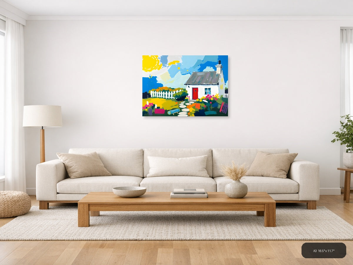 Colorful Cottage Garden Abstract Landscape Wall Art — A3 / Living Room