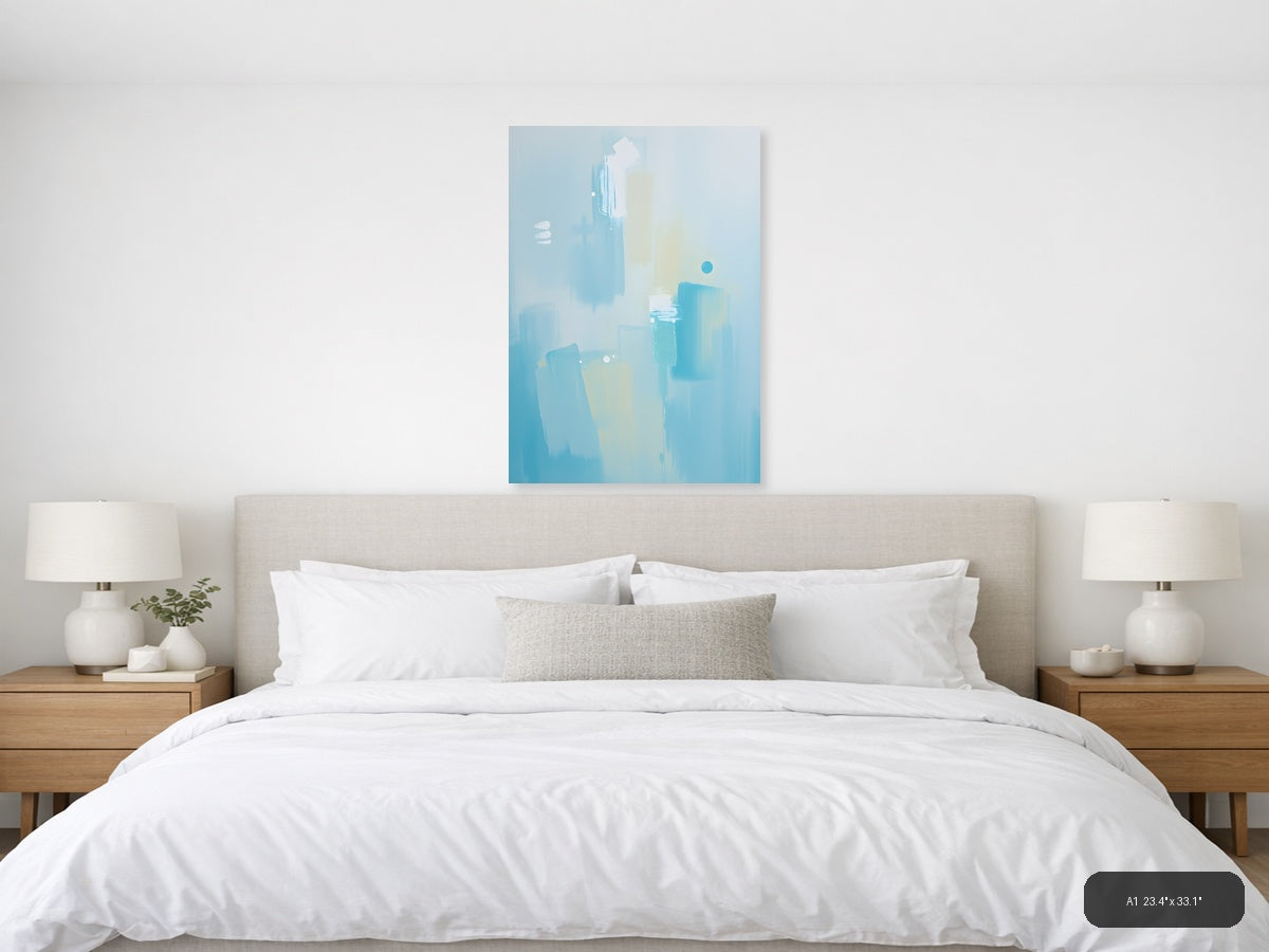 Abstract Blue and White Minimalist Composition Wall Art — A1 / Bedroom