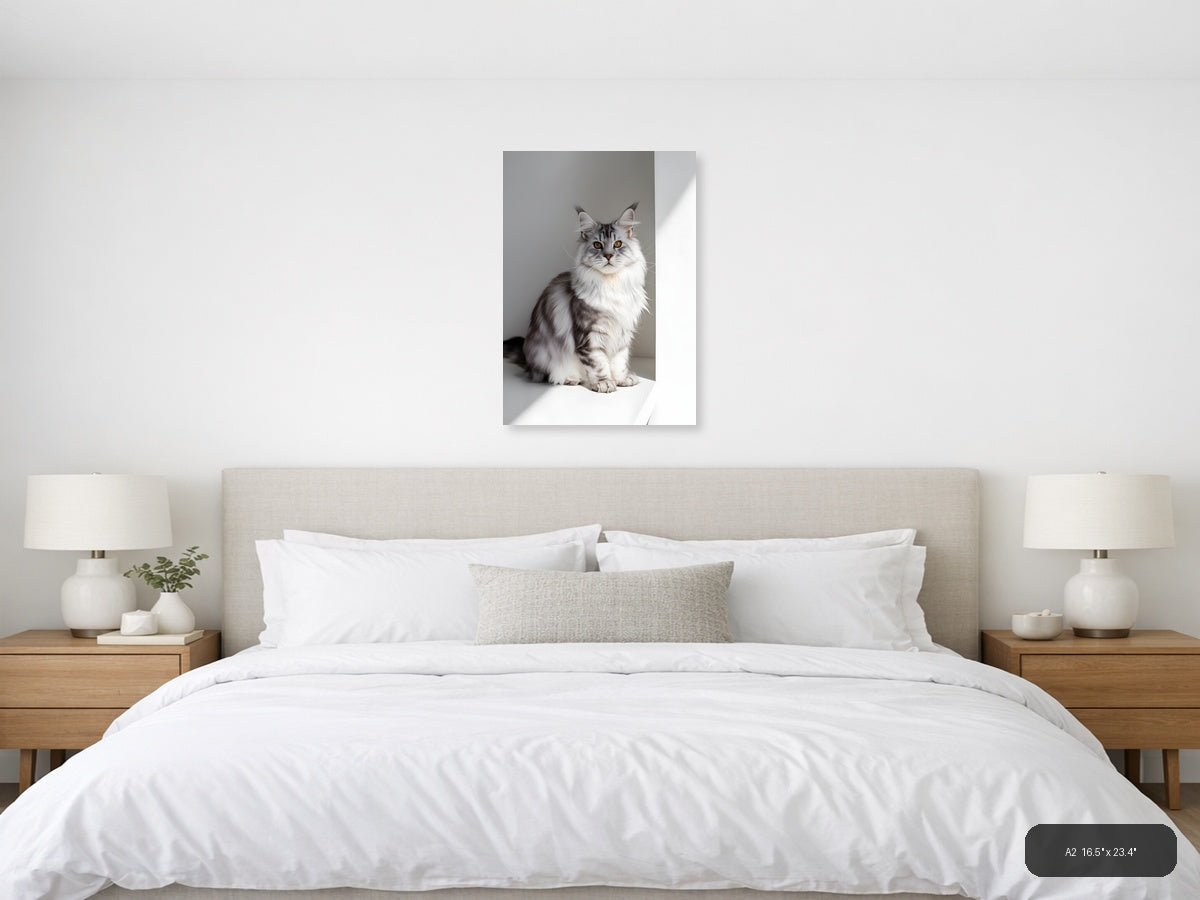 Gray Tabby Cat with Golden Eyes Minimalist Wall Art — A2 / Bedroom