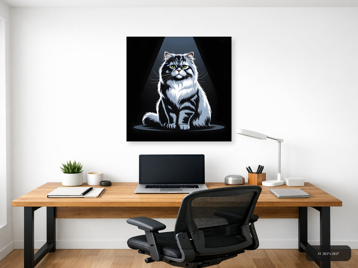 Black and White Cat Portrait Studio Photography Wall Art — A1 / Office