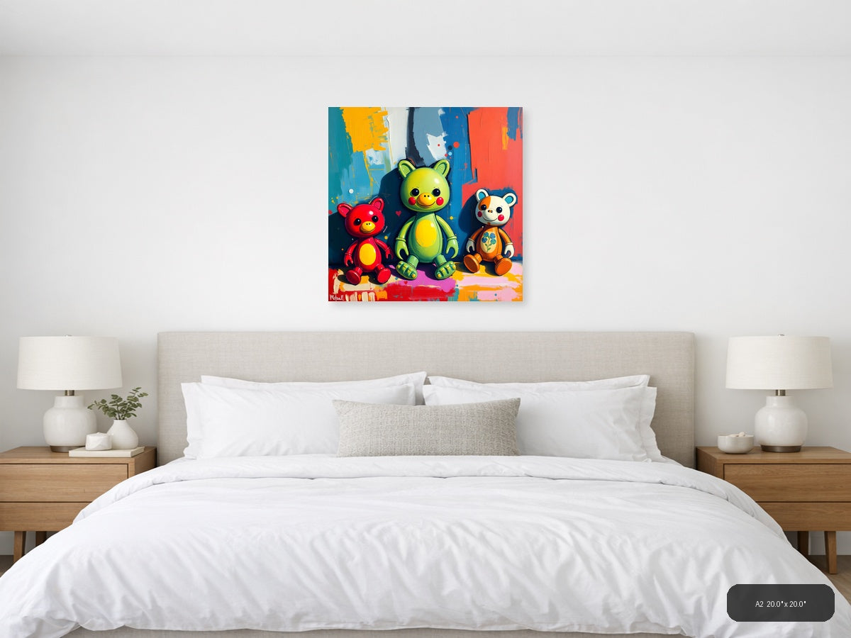 Colorful Toy Bears Abstract Modern Wall Art — A2 / Bedroom
