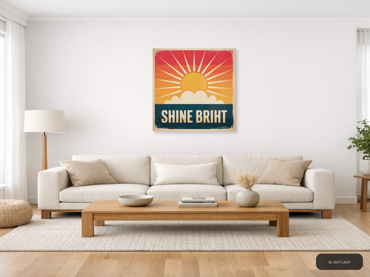 Vintage Sunrise Rays Cloud Print - Retro Wall Art — A2 / Living Room