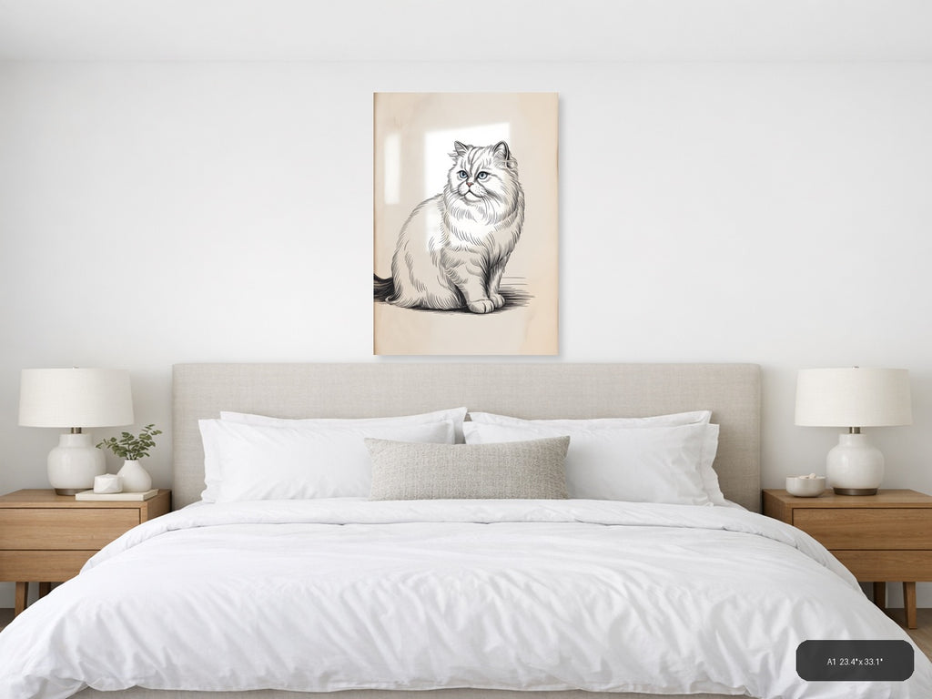 Persian Cat Portrait Line Art Sketch Wall Art — A1 / Bedroom