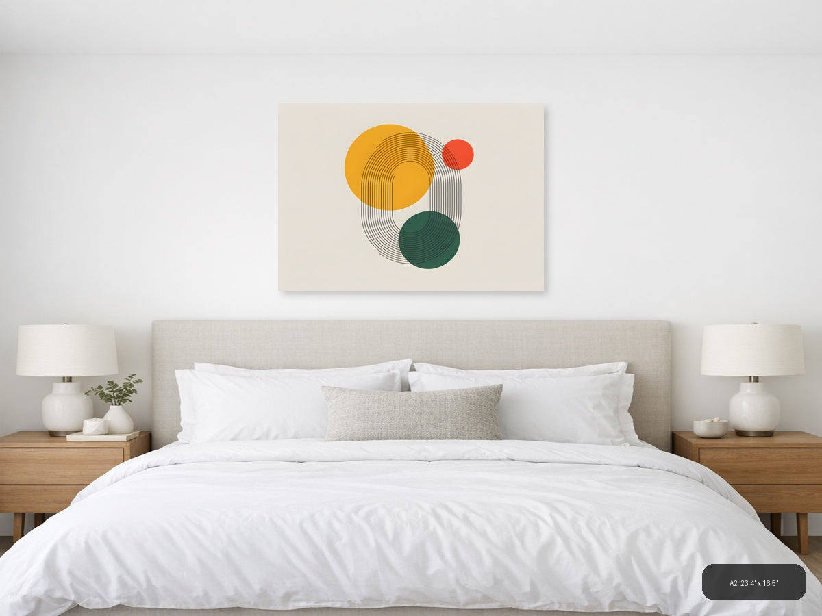 Abstract Line Art with Geometric Circles Wall Art — A2 / Bedroom