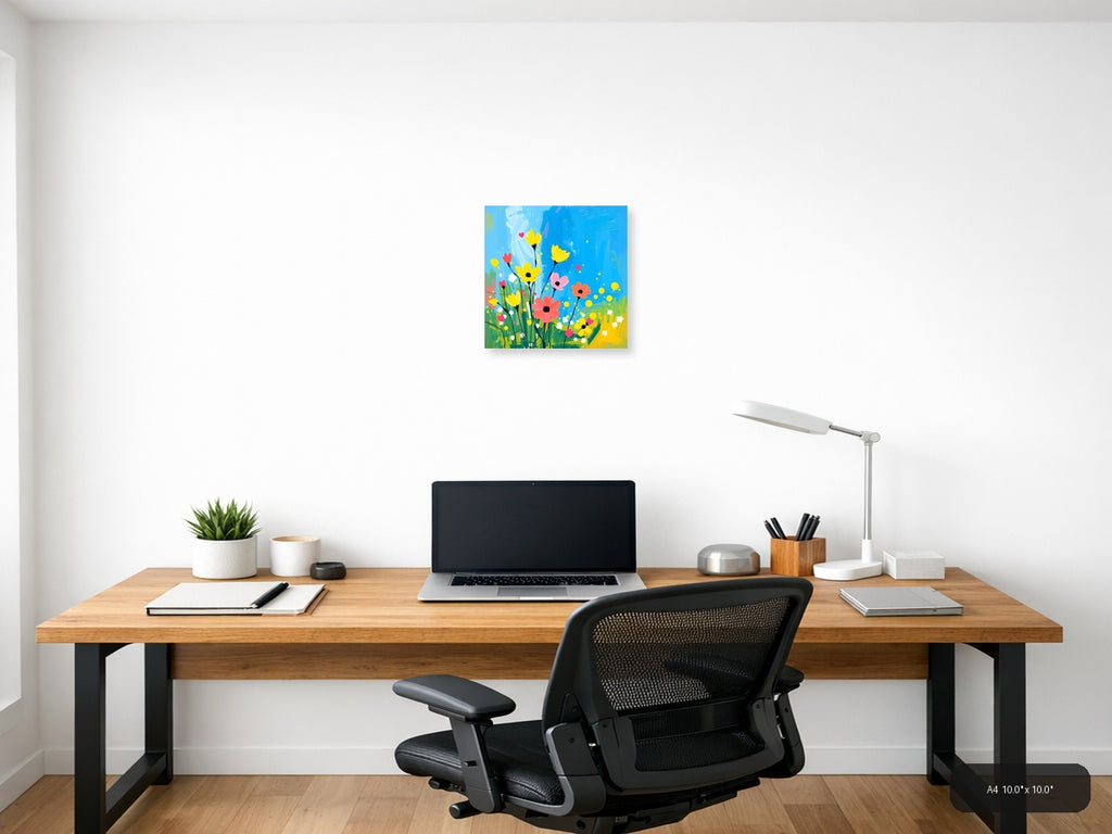 Colorful Abstract Wildflower Garden Blue Sky Wall Art — A4 / Office