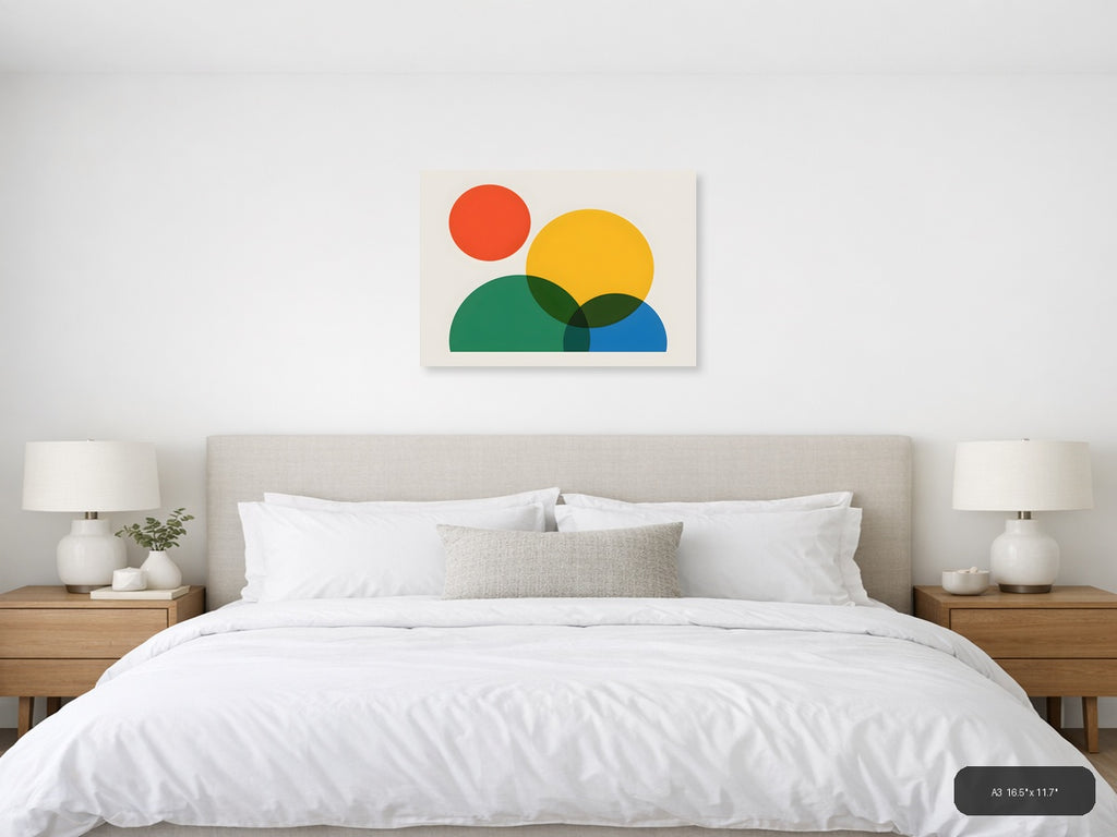 Minimalist Geometric Circles Abstract Wall Art — A3 / Bedroom