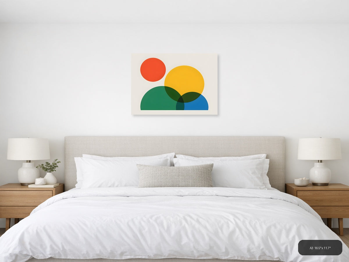 Minimalist Geometric Circles Abstract Wall Art — A3 / Bedroom