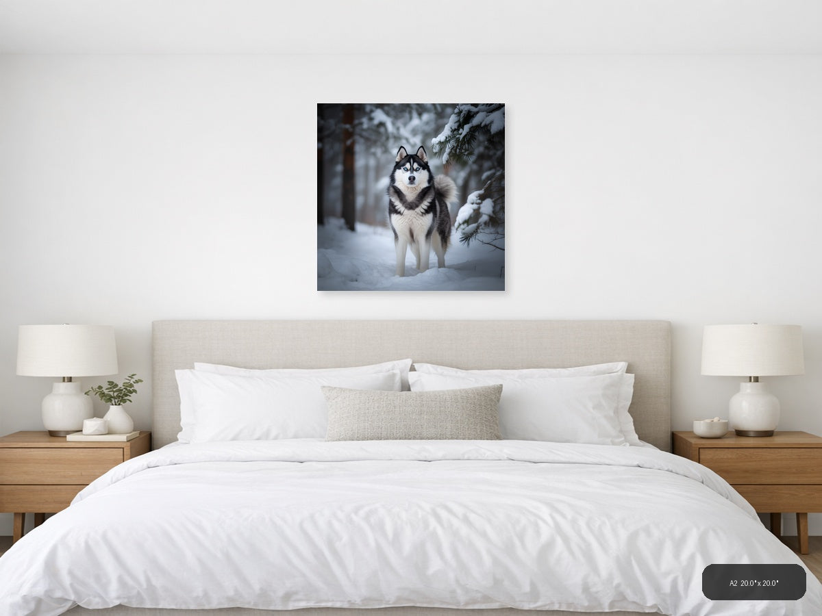 Husky in Snow Forest Winter Photography Wall Art — A2 / Bedroom